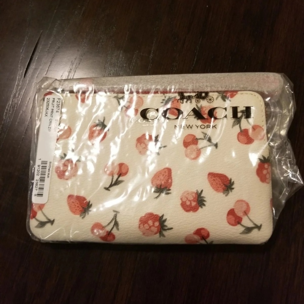 Coach Corner Zip Wristlet in Fruit Print